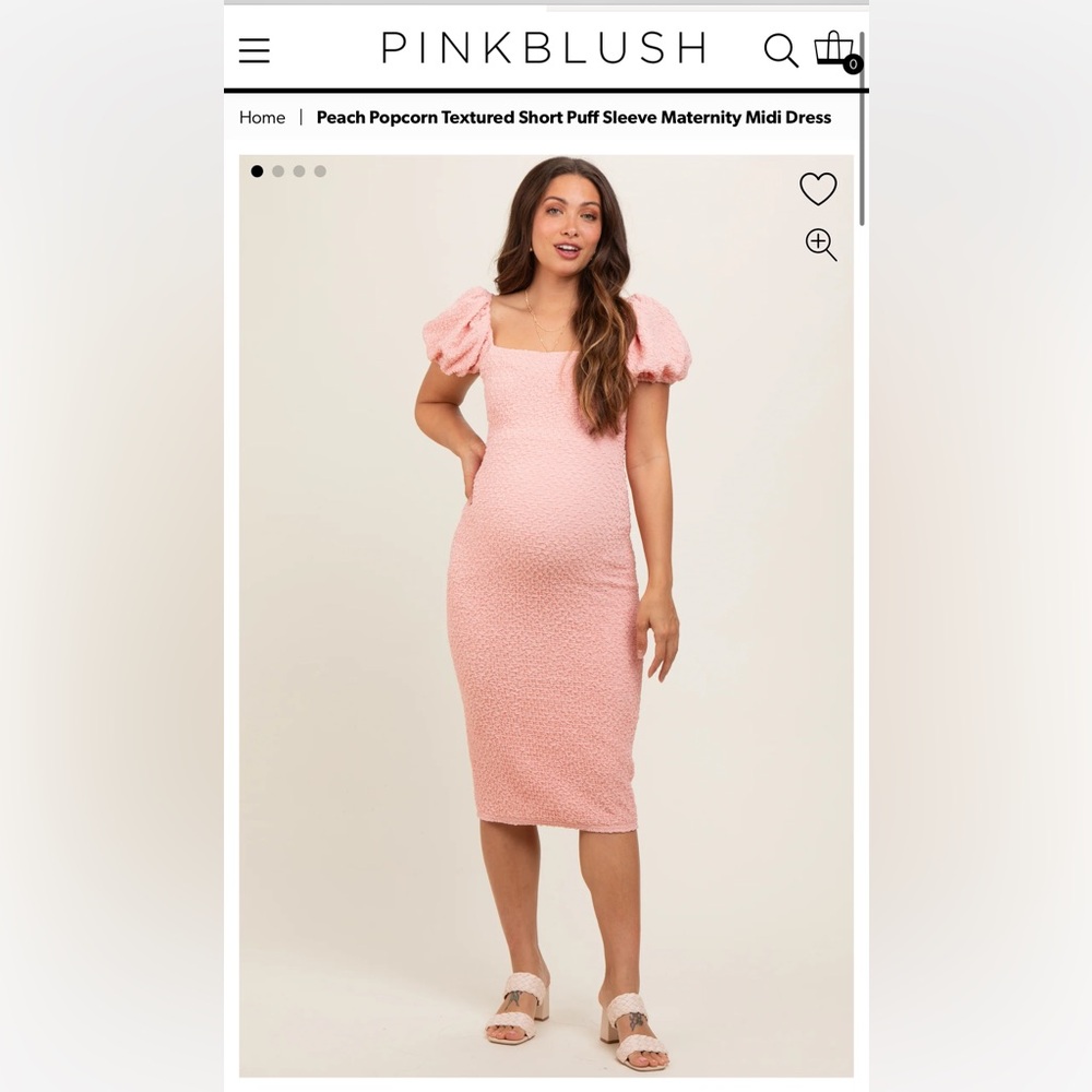Peach Popcorn Textured Short Puff Sleeve Maternity Midi Dress